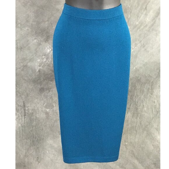 BEAUTIFUL St John collection knit turquoise black jacket skirt suit size 8 10 - Picture 9 of 10